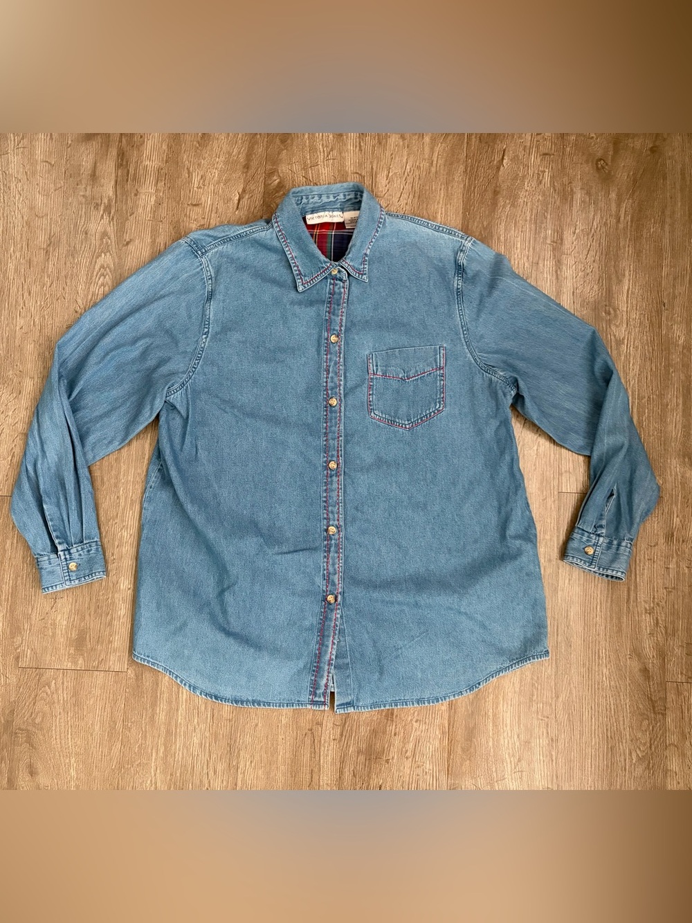 Vintage Victoria Jones Western Denim Shirt Women's L Plaid Flannel Lined